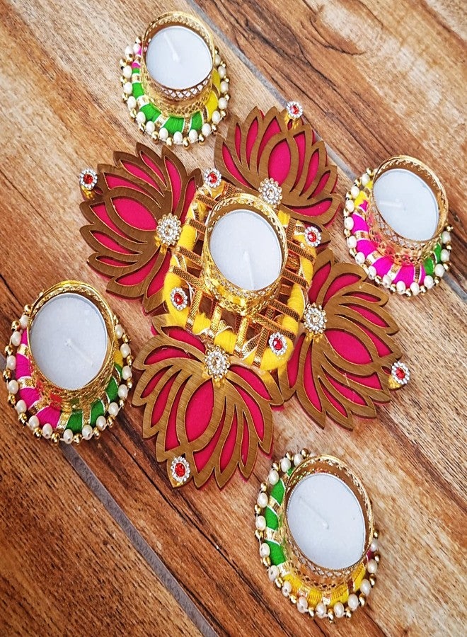 DECORATIVE BUCKETS Rangoli | Traditional Tea Light Holders| Set of 5 Rangoli Candle Holders | Diwali Decorations| onam pongal| Rangoli Diya | Diwali diyas |Diwali Lights| Diwali Candles - Image 3