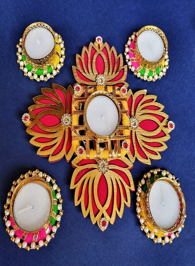 DECORATIVE BUCKETS Rangoli | Traditional Tea Light Holders| Set of 5 Rangoli Candle Holders | Diwali Decorations| onam pongal| Rangoli Diya | Diwali diyas |Diwali Lights| Diwali Candles - Image 1