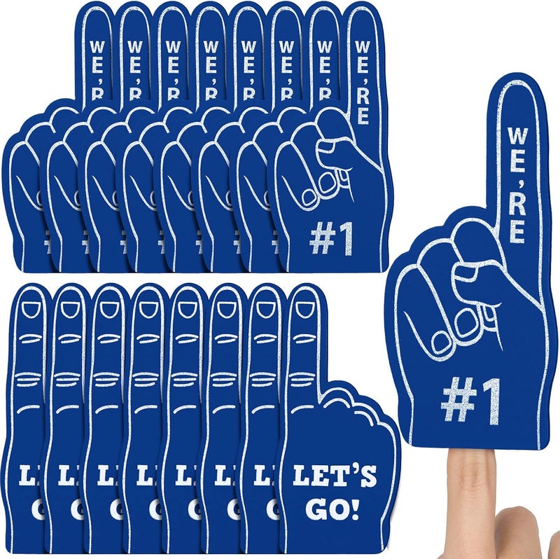Sinmoe 36 Pcs Foam Finger Foam Hand Finger Mini Basketball Party Favors Sports Themed Birthday Supplies Football Baseball 1 Bulk Sports Party Favors for Football Soccer Team Cheerleader Blue - Image 1