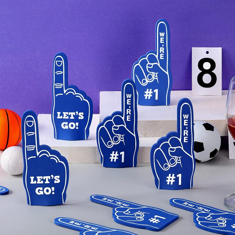 Sinmoe 36 Pcs Foam Finger Foam Hand Finger Mini Basketball Party Favors Sports Themed Birthday Supplies Football Baseball 1 Bulk Sports Party Favors for Football Soccer Team Cheerleader Blue - Image 3