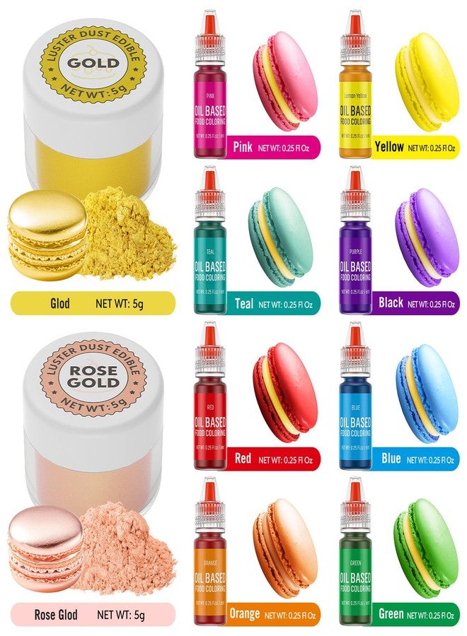 DaCool Luster Dust 2 Color & Oil Based Food Coloring for Chocolate 8 Color Set, Edible Food Dye and Shimmer Cake Dust Metallic Food Coloring Powder Glitter for Chocolate Candy Cake Decorating Baking Cookie - Image 2