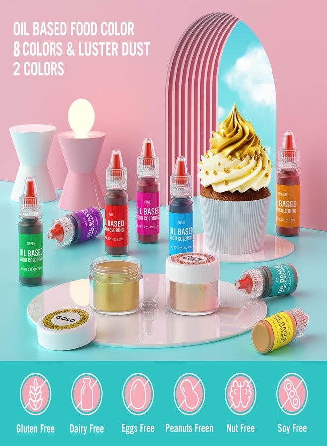 DaCool Luster Dust 2 Color & Oil Based Food Coloring for Chocolate 8 Color Set, Edible Food Dye and Shimmer Cake Dust Metallic Food Coloring Powder Glitter for Chocolate Candy Cake Decorating Baking Cookie - Image 4