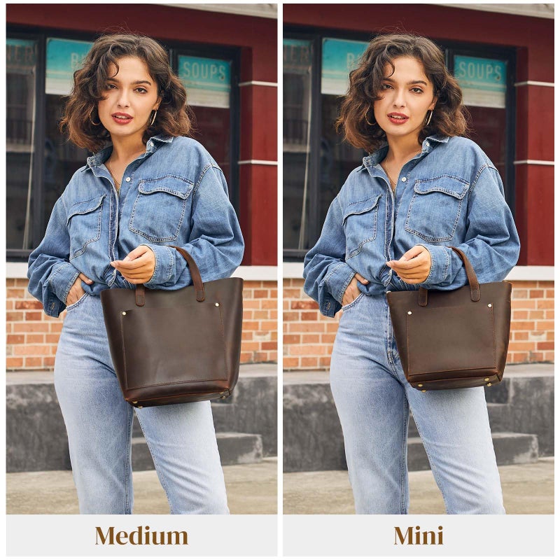 S-ZONE Leather Mini Crossbody Tote Bag Satchel Top-Handle Handbags Shoulder Purses with Inner Pouch - Image 2
