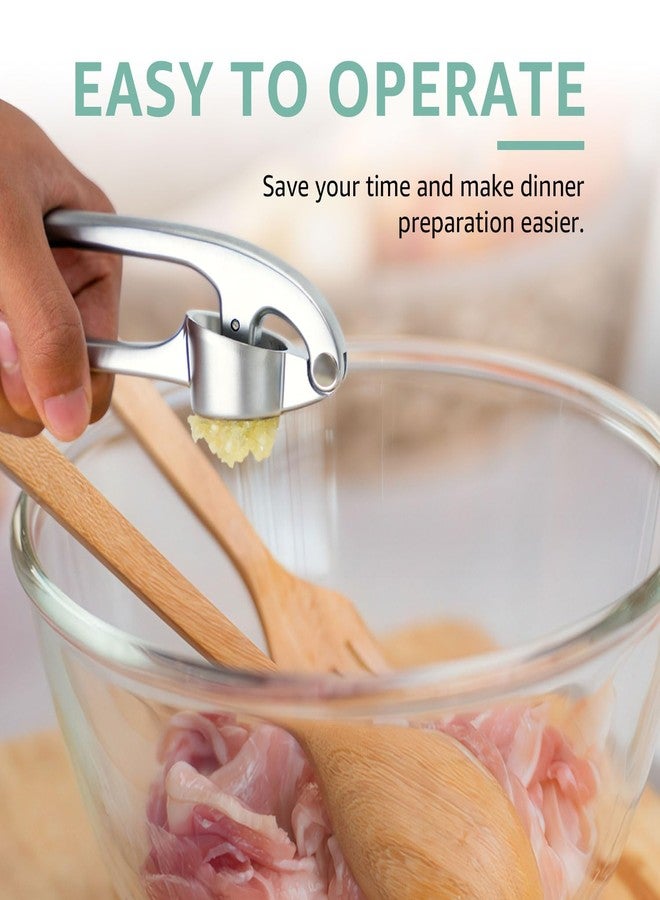 Global Digitronix Garlic Press Garlic Mincer Tool, Dishwasher Safe & Rust Proof - Easy-Squeeze, Easy-Clean, Ergonomic Handle - Silicone Garlic Peeler & Brush (Silver) - Image 3