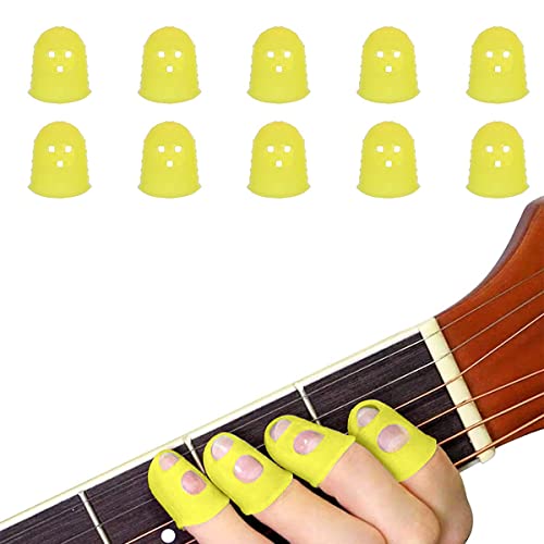 PATPAT® 10Pcs Yellow Silicone Guitar Finger Protectors, 20mm Anti-Slip Fingertip Guards, Durable Finger Picks for Guitar, Ukulele, Banjo - Ideal for Musicians, Enhances Play Comfort & Protects Skin - Image 1