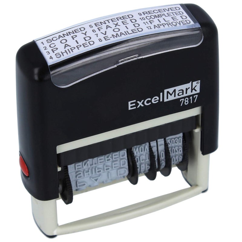 ExcelMark 12 Phrase SelfInking Date Stamp  2 x 14 Impression  Black Ink 7817