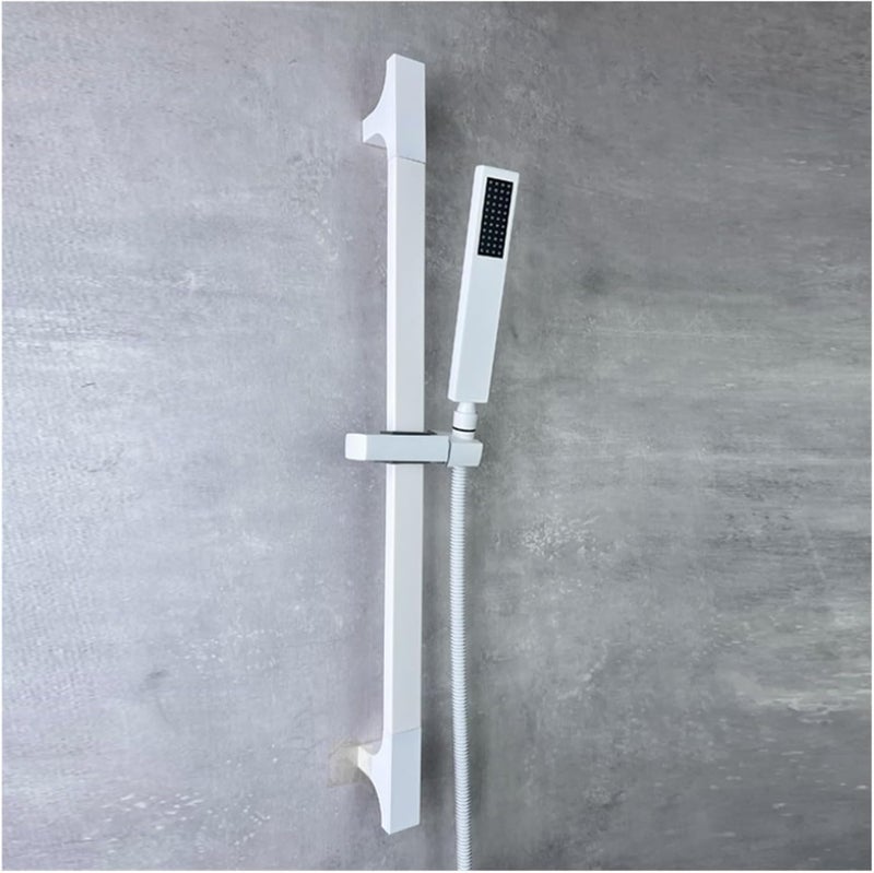 Bathroom Shower Bar Set Square Stainless Steel Sliding Adjustable Bar Brass Handheld Shower with Connector 1.5m Hose Black White(Black W Outlet) - Image 3