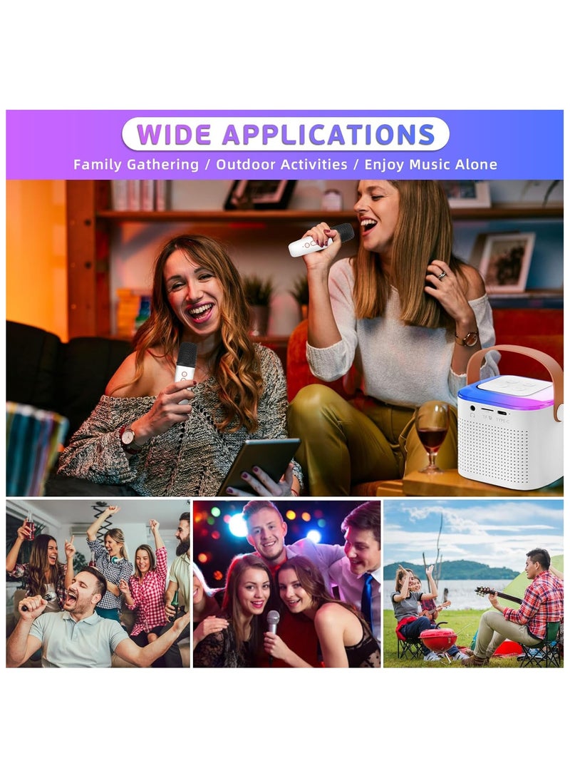 مكبر صوت كاريوكي صغير محمول يعمل بالبلوتوث مع ميكروفونين لاسلكيين وتأثيرات تغيير الصوت وأضواء LED ديناميكية - جهاز كاريوكي مثالي للحفلات المنزلية وهدايا أعياد الميلاد - Image 3