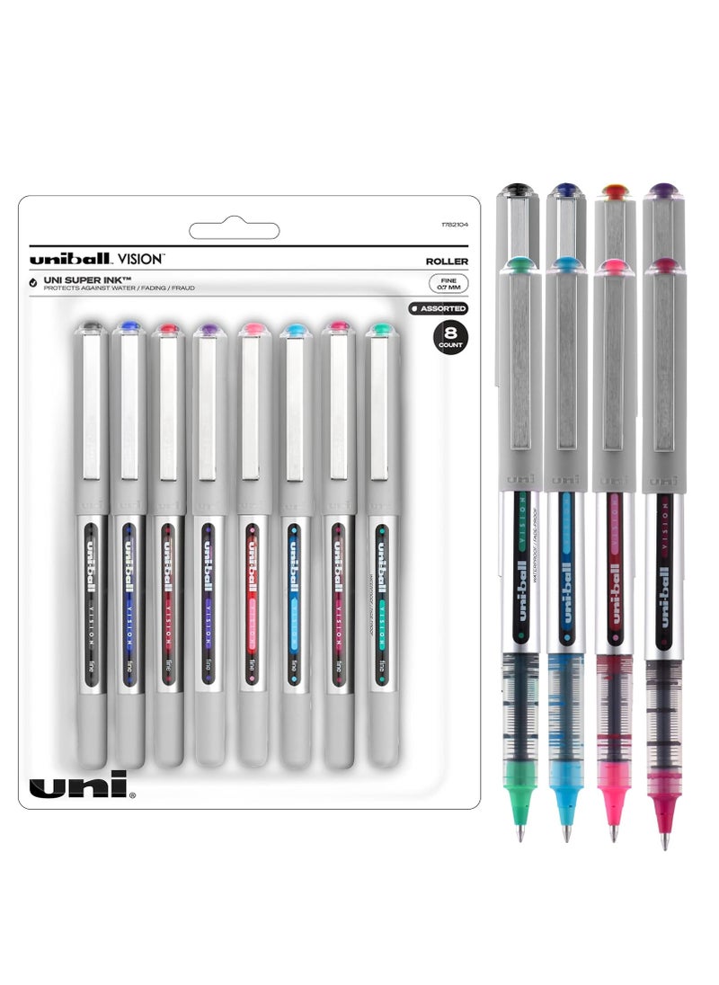 Uniball vision rollerball pens assorted pens pack of 8 fine point pens with 0.7mm medium ink ink black pen pens fine point smooth writing pens bulk pens and office supplies