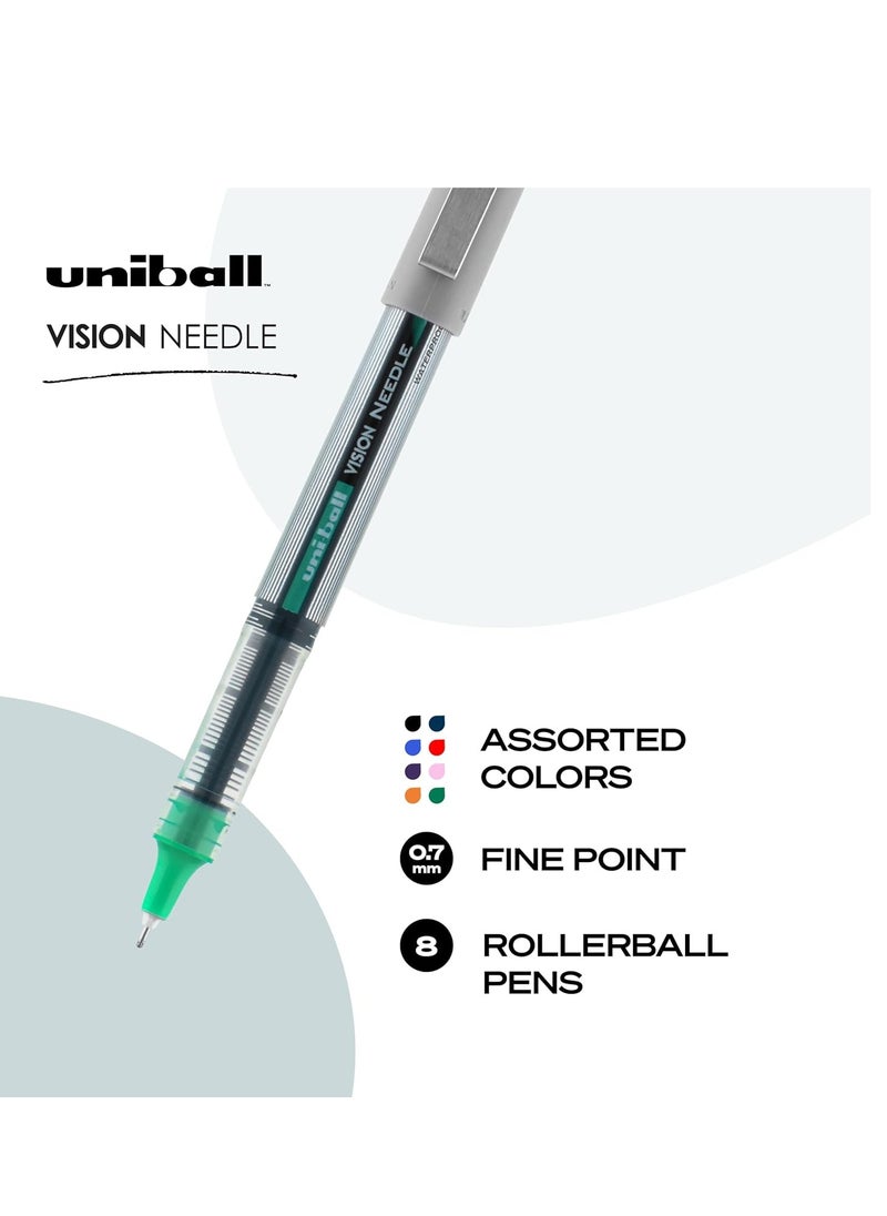 Uniball vision rollerball pens assorted pens pack of 8 fine point pens with 0.7mm medium ink ink black pen pens fine point smooth writing pens bulk pens and office supplies
