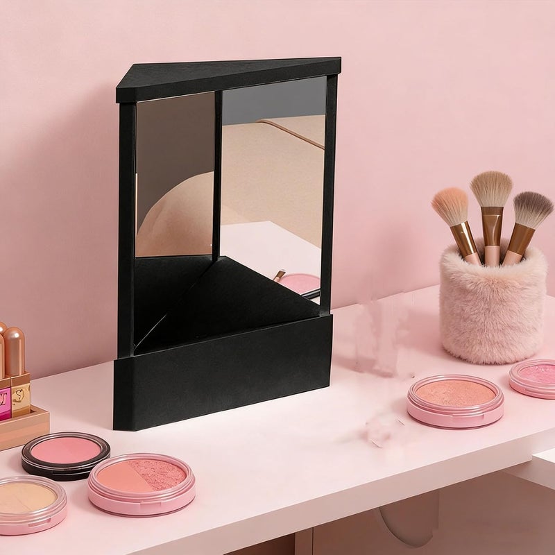Non Reversing Mirror, Reflection Mirror for Makeup and Shaving, with Dual Reflection System and No Calibration Design, ABS Plastic Frame, Non Magnifying (Black) - Image 3