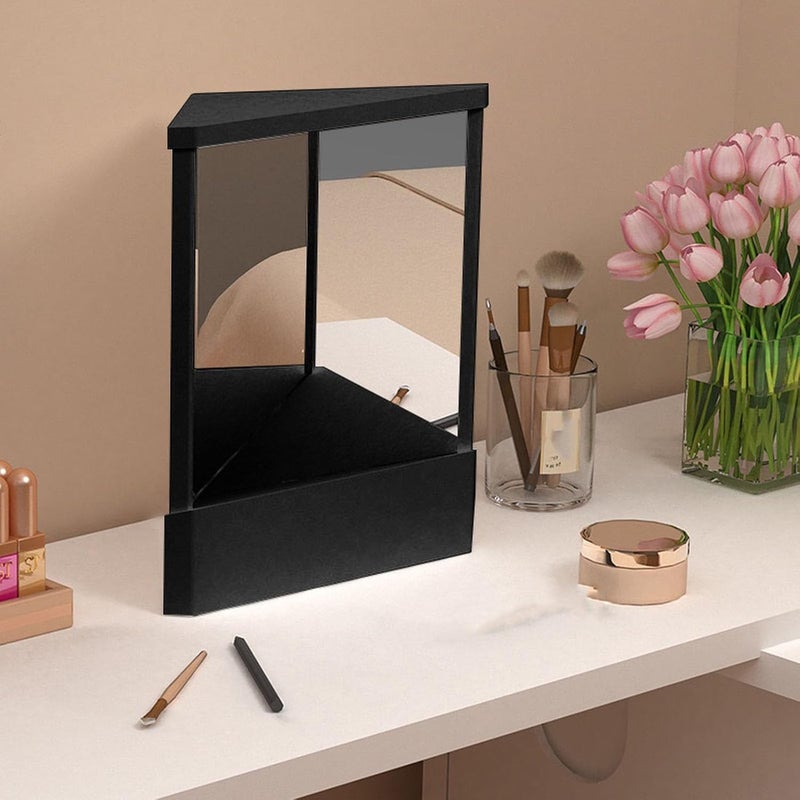 Non Reversing Mirror, Reflection Mirror for Makeup and Shaving, with Dual Reflection System and No Calibration Design, ABS Plastic Frame, Non Magnifying (Black) - Image 4