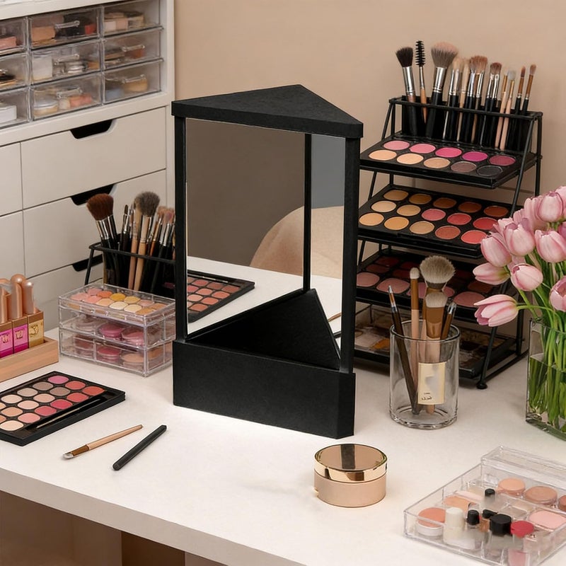 Non Reversing Mirror, Reflection Mirror for Makeup and Shaving, with Dual Reflection System and No Calibration Design, ABS Plastic Frame, Non Magnifying (Black) - Image 2