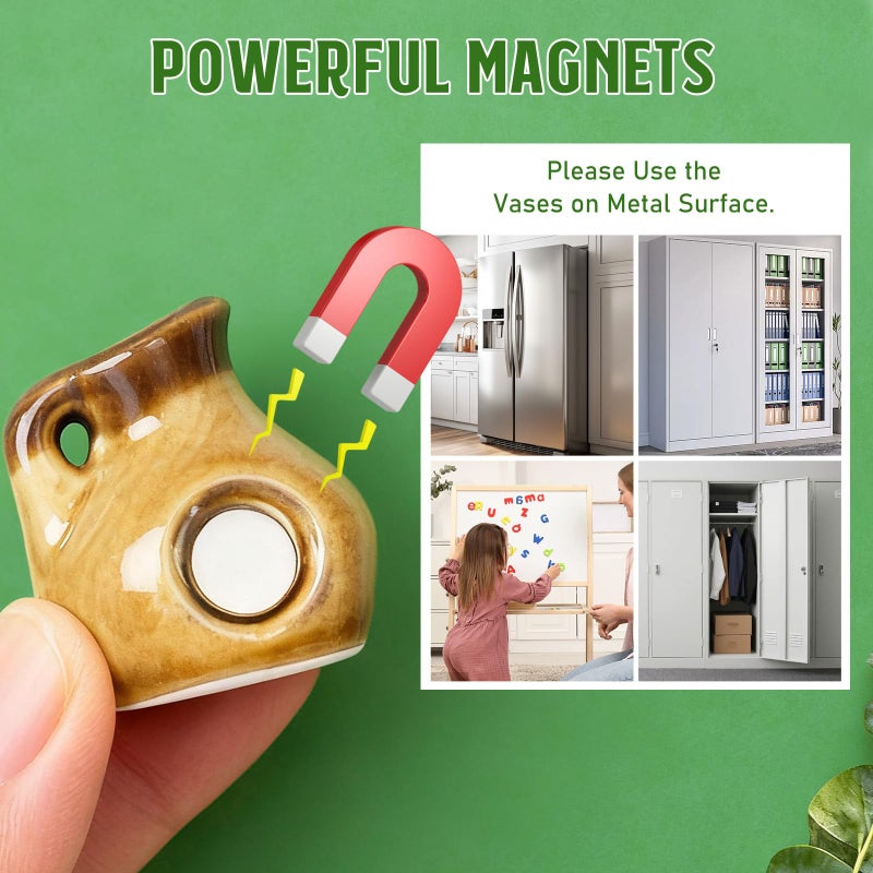 Samlior 8PCS Mini Ceramic Vase Fridge Magnets, Cute Tiny Flower Vase Fridge Magnets with Artificial Flowers for Refrigerator Office and Kitchen Cabinet Decoration - Image 4