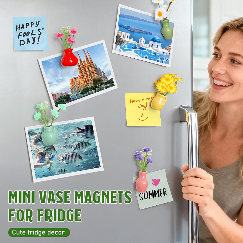 Samlior 8PCS Mini Ceramic Vase Fridge Magnets, Cute Tiny Flower Vase Fridge Magnets with Artificial Flowers for Refrigerator Office and Kitchen Cabinet Decoration - Image 5