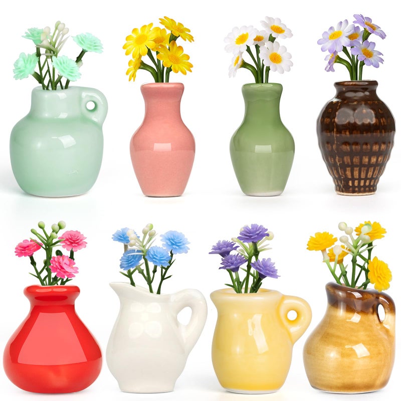 Samlior 8PCS Mini Ceramic Vase Fridge Magnets, Cute Tiny Flower Vase Fridge Magnets with Artificial Flowers for Refrigerator Office and Kitchen Cabinet Decoration - Image 1