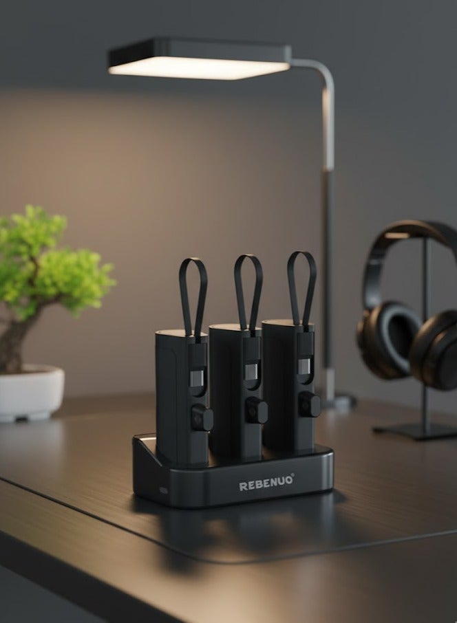 REBENUO 3-in-1 Power Bank Charging Station – Triple 5000mAh Portable Chargers with Built-in Type-C & Lightning Cables, Fast Charging Power Bank Set for iPhone, Android & USB-C Devices – Compact Charging Dock - Image 3