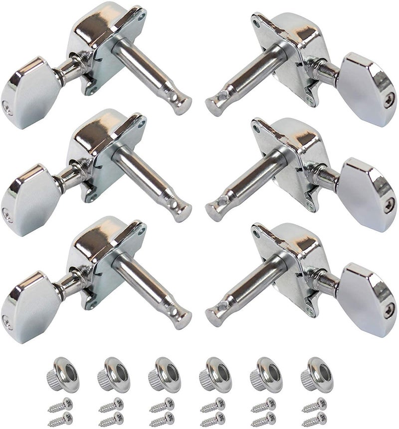 TECHBLAZE 6 Pcs Chrome Guitar Tuning Pegs - 3 Left, 3 Right with Strap Button Locks - Image 1