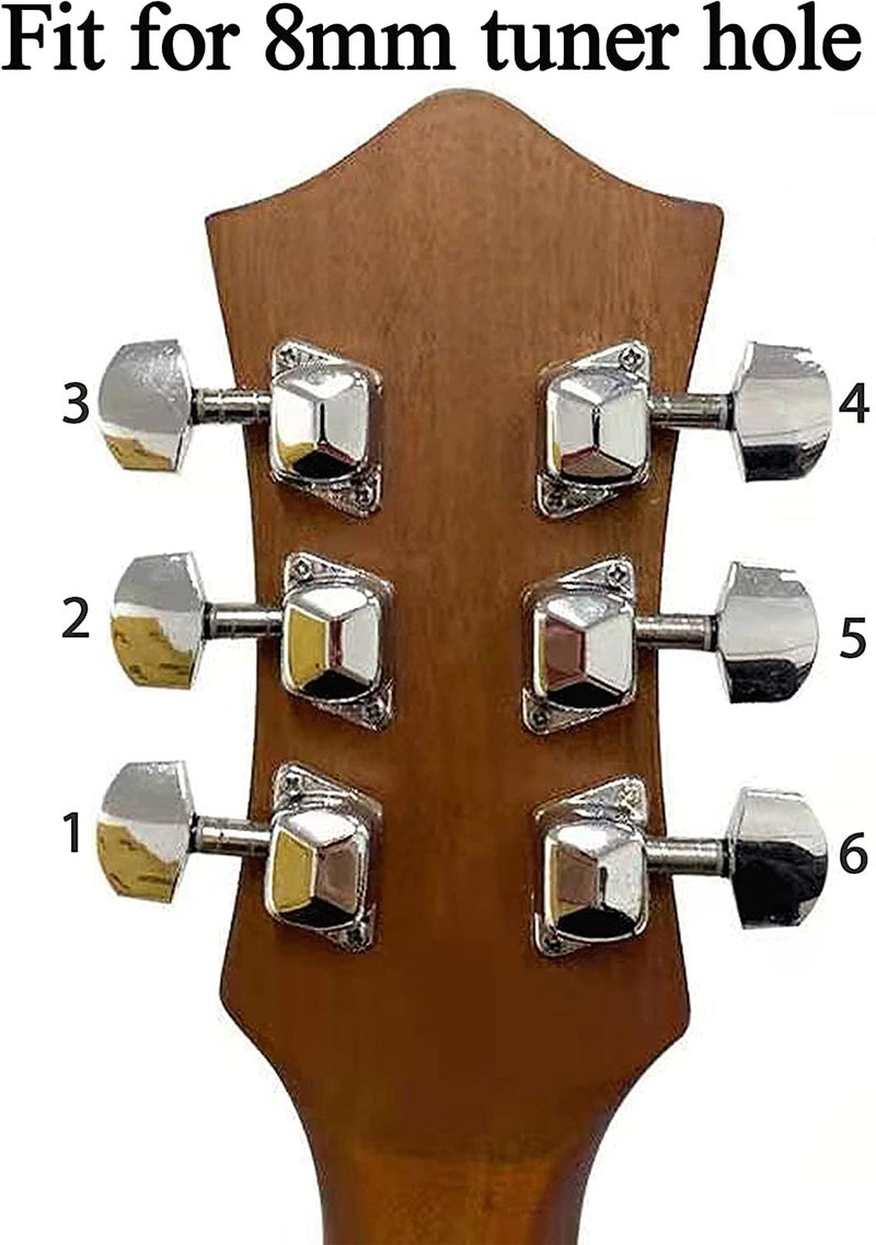 TECHBLAZE 6 Pcs Chrome Guitar Tuning Pegs - 3 Left, 3 Right with Strap Button Locks - Image 2
