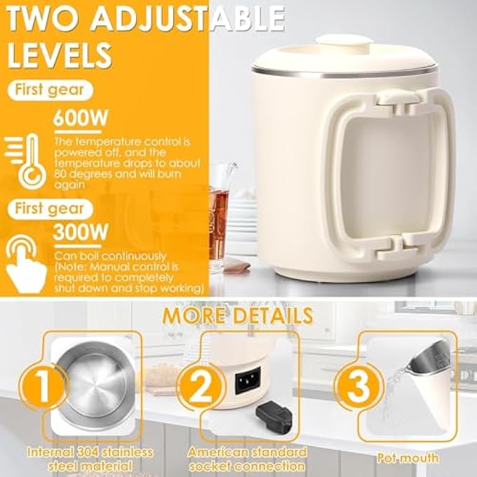 Fohome Portable Electric Kettle 800Ml Foldable Travel Electric Kettle With Temperature Control Multipurpose Tea Kettle  Hot Water Boiler For Coffee  Tea Water Heater  Teapot Automatic Shut Off - Image 4