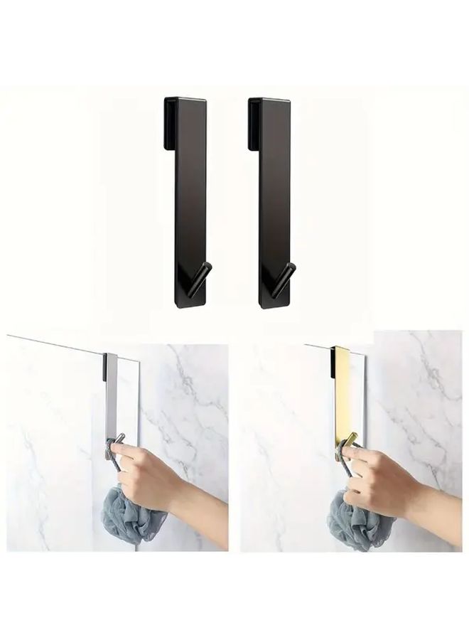 2pcs Black Glass Door Hooks For Frameless Shower Doors With Silent Towel Racks - Image 4