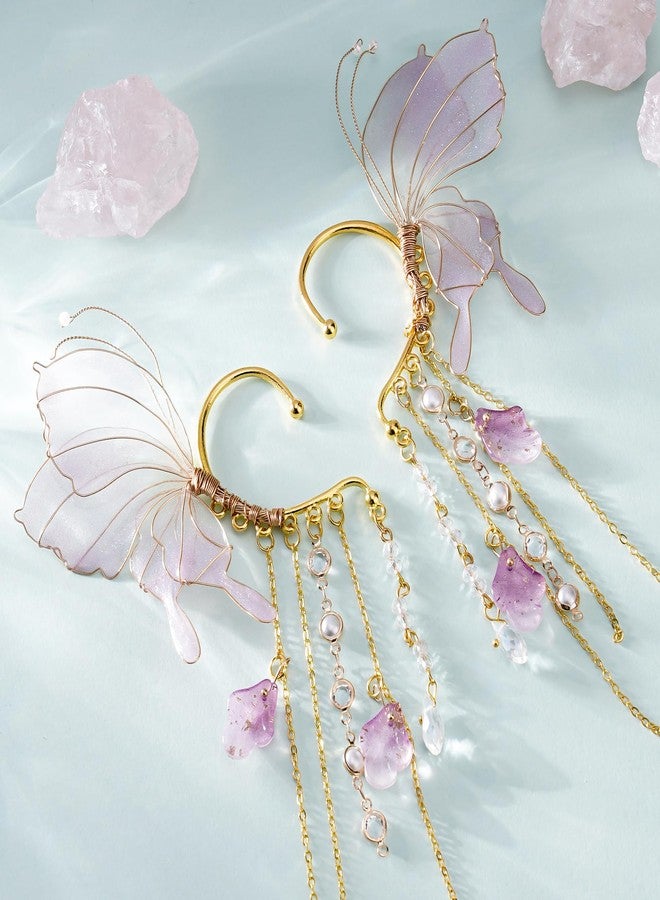 FRESHME Butterfly Elf Ear Cuffs - Fairy Ear Cuffs with Tassel Non Pierced Mermaid Ears for Women Renaissance Accessories (Purple) - Image 4