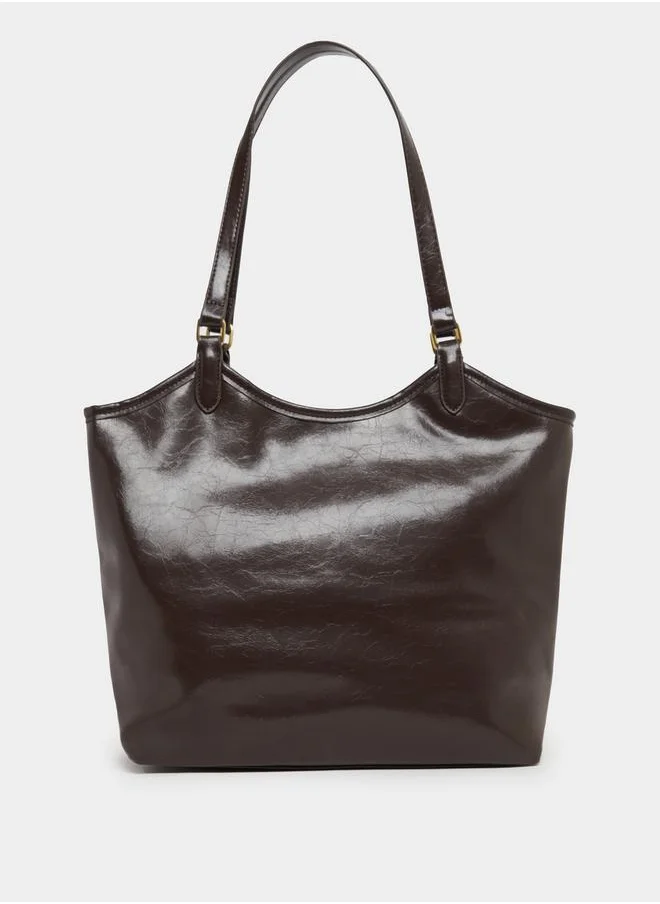 Styli Textured Embellished Shoulder Bag with Zip Closure