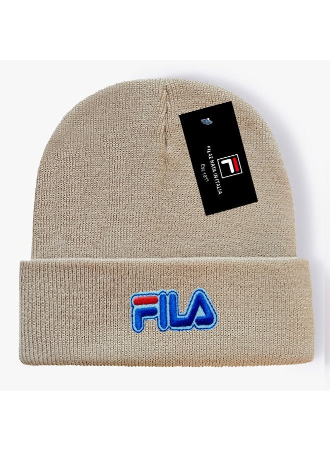 FILA Beige Knitted Beanie with Embroidered Logo