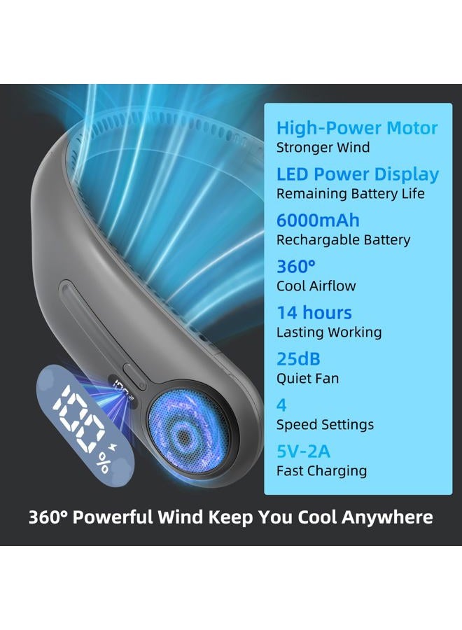 Kinhowly Portable Neck Fan,Hands Free Personal Wearable Bladeless Fan,6000mAh USB Rechargeable,360° Cooling,LED Display,4-Speeds,Birthday Gifts for Men Women Dad Mom,Mothers Day Gifts (Dark grey) - Image 3