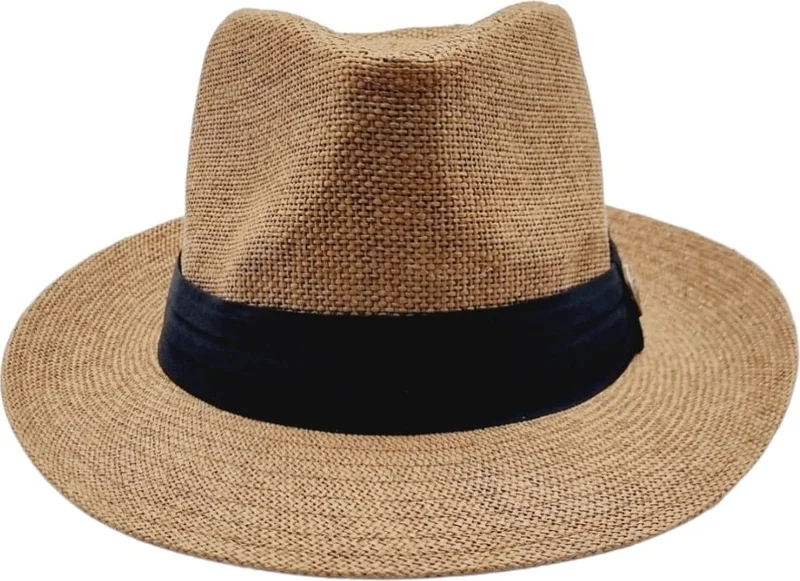 تيزجيلسين Unisex Black Striped Straw Fedora Hat