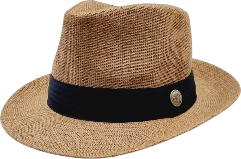 تيزجيلسين Unisex Black Striped Straw Fedora Hat