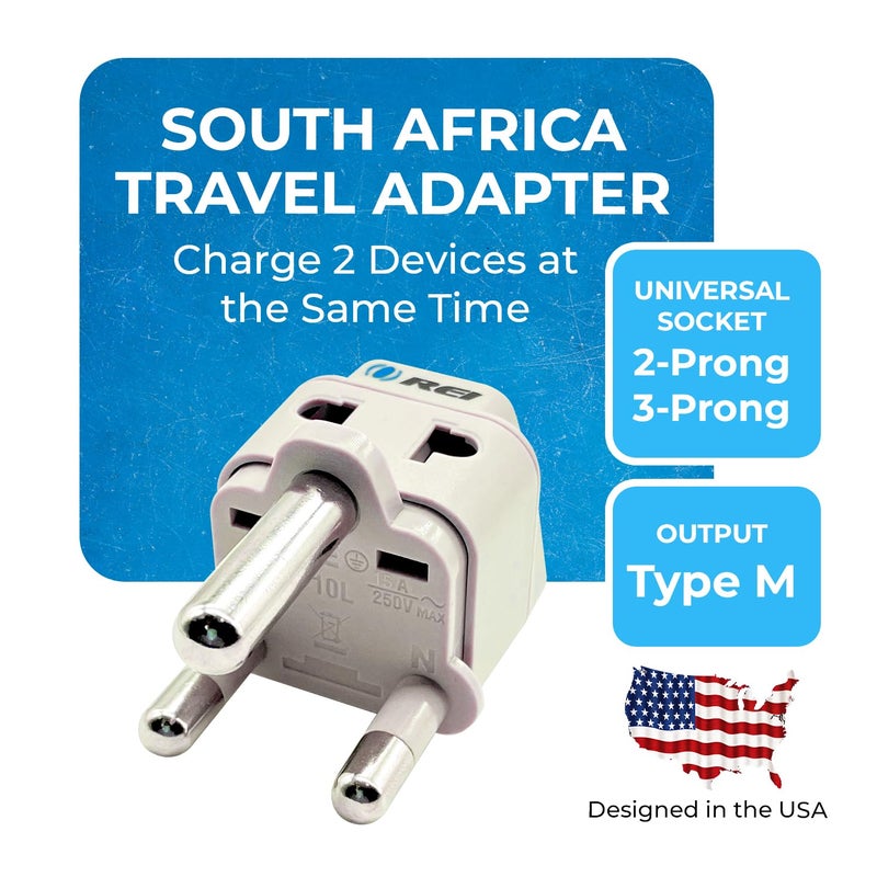 OREI OREI India to South Africa Botswana Namibia More Type M Travel Adapter Plug 2 in 1 CE Certified RoHS Compliant 4 Pack White Color DB10L4PK  - Image 2