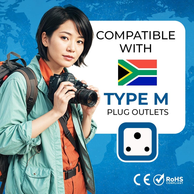OREI OREI India to South Africa Botswana Namibia More Type M Travel Adapter Plug 2 in 1 CE Certified RoHS Compliant 4 Pack White Color DB10L4PK  - Image 5