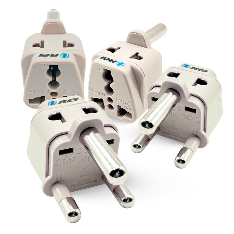 OREI OREI India to South Africa Botswana Namibia More Type M Travel Adapter Plug 2 in 1 CE Certified RoHS Compliant 4 Pack White Color DB10L4PK  - Image 1
