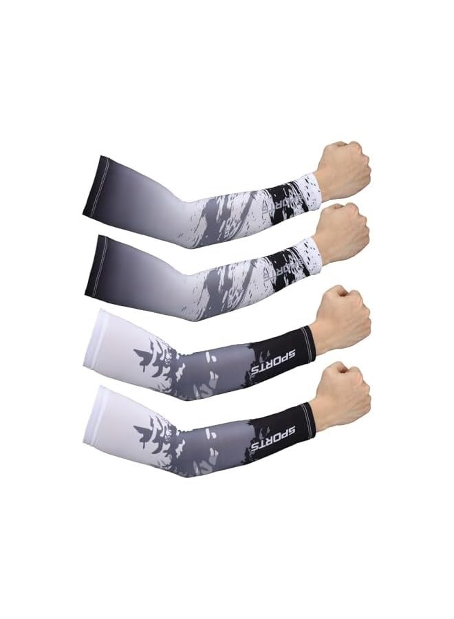 PROMASS UV Sun Protection Arm Sleeves for Men Women 4 Pairs Anti Slip Arm Compression Sleeves Ice Silk Cooling Sleeves Long Arm Cover for Men Women Outdoor Sport Running Football, One Size - Image 1