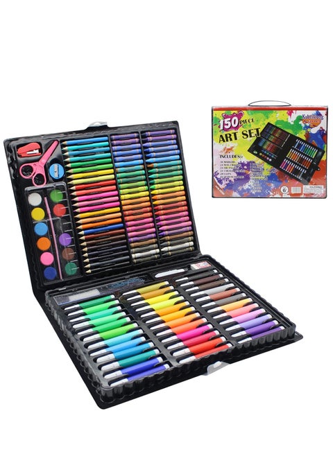 150pcs Kids Art Drawing Pens Set Watercolor Oil Pastels Felt Tip Pens with Stickers Stapler Pencil Sharpener Tool in Gift Box