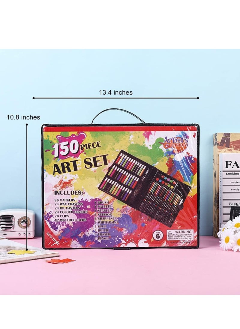 Generic - 150pcs Kids Art Drawing Pens Set Watercolor Oil Pastels Felt Tip Pens with Stickers Stapler Pencil Sharpener Tool in Gift Box - Image 1