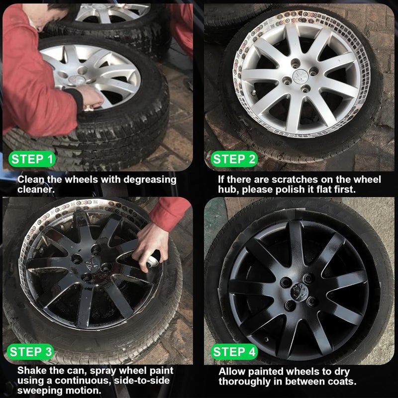 NADAMOO Aluminum Wheel Spray Paint, Car Rim Aerosol Paint for Recolor and Protection of Metal Surface, Semi-gloss Black, 4 Cans, 13 Oz Per Can - Image 4