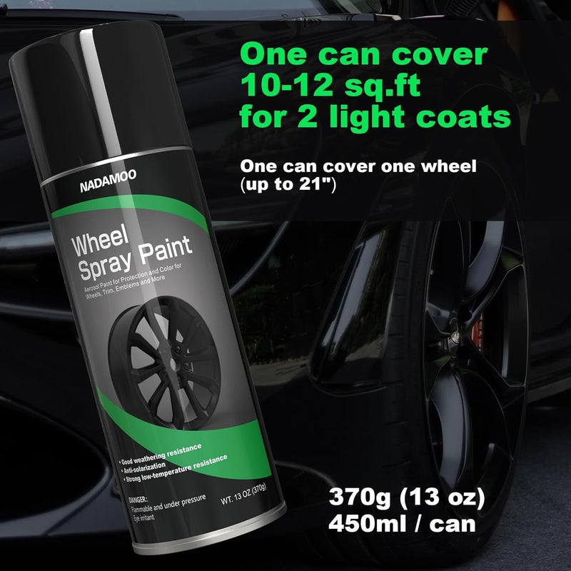 NADAMOO Aluminum Wheel Spray Paint, Car Rim Aerosol Paint for Recolor and Protection of Metal Surface, Semi-gloss Black, 4 Cans, 13 Oz Per Can - Image 5