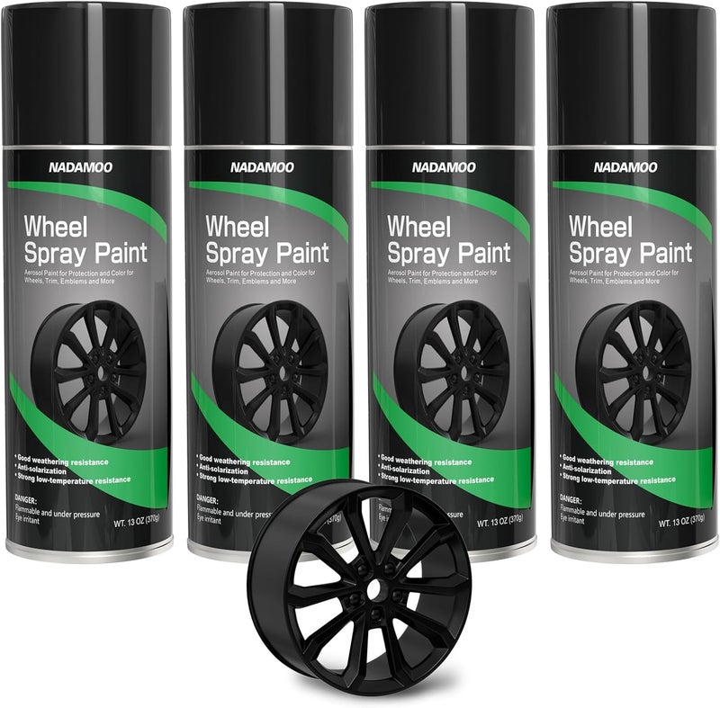 NADAMOO Aluminum Wheel Spray Paint, Car Rim Aerosol Paint for Recolor and Protection of Metal Surface, Semi-gloss Black, 4 Cans, 13 Oz Per Can - Image 1