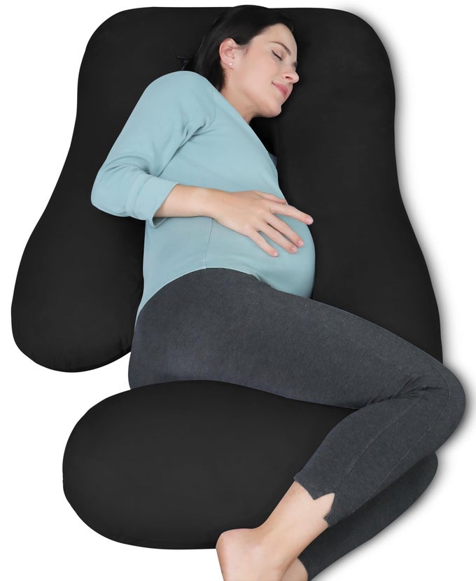 PREGNANCY PILLOWS FOR SLEEPING U SHAPED FULL BODY MATERNITY PILLOW WITH REMOVABLE COVER SUPPORT FOR BACK LEGS BELLY HIPS 57 INCH PREGNANCY PILLOW FOR WOMEN BLACK