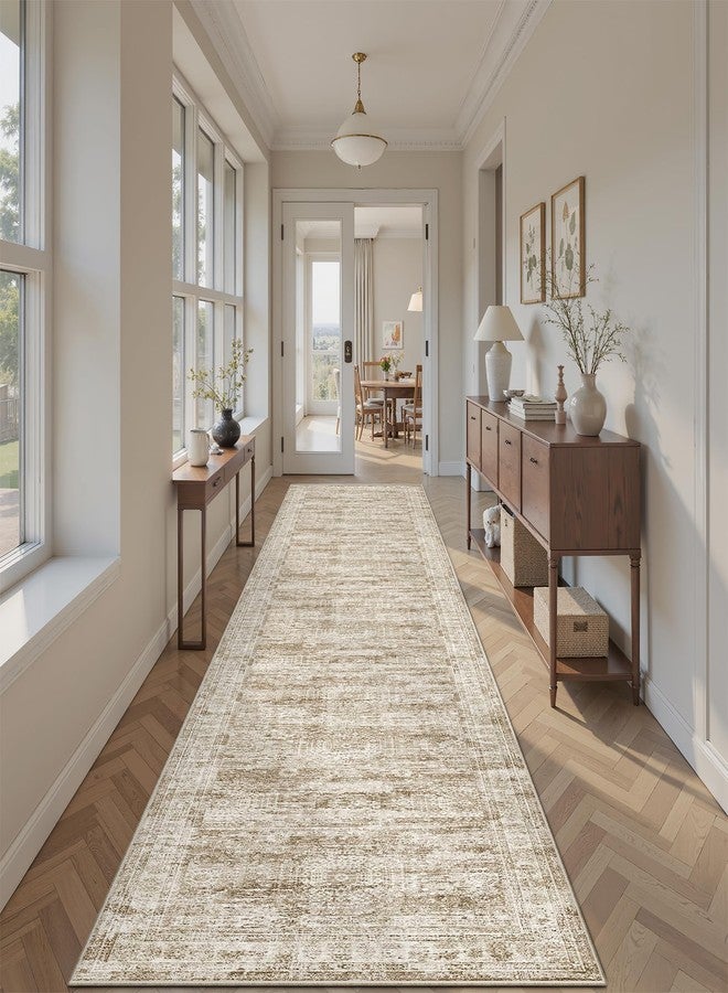 Soalmost Runner Rug 2'6" x 14' Washable Non-Slip Runner Rugs for Kitchen Bathroom Laundry Room Vintage Ultra Thin Runners for Hallway Entryway Brown - Image 4