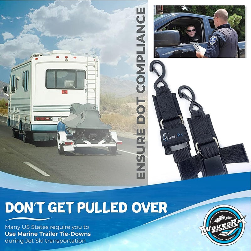 WAVESRX Jet Ski & PWC Boat Trailer Transom Straps (4PK) - 24" Tie Down Adjustable Boat Strap for Trailer - Outperforms Ratchet & Retractable Tie-Down Strap - Transom Tiedowns for Secure Transportation - Image 5