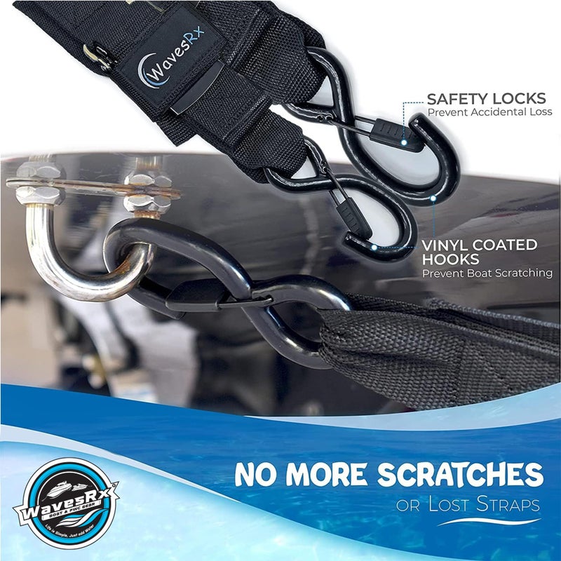 WAVESRX Jet Ski & PWC Boat Trailer Transom Straps (4PK) - 24" Tie Down Adjustable Boat Strap for Trailer - Outperforms Ratchet & Retractable Tie-Down Strap - Transom Tiedowns for Secure Transportation - Image 3