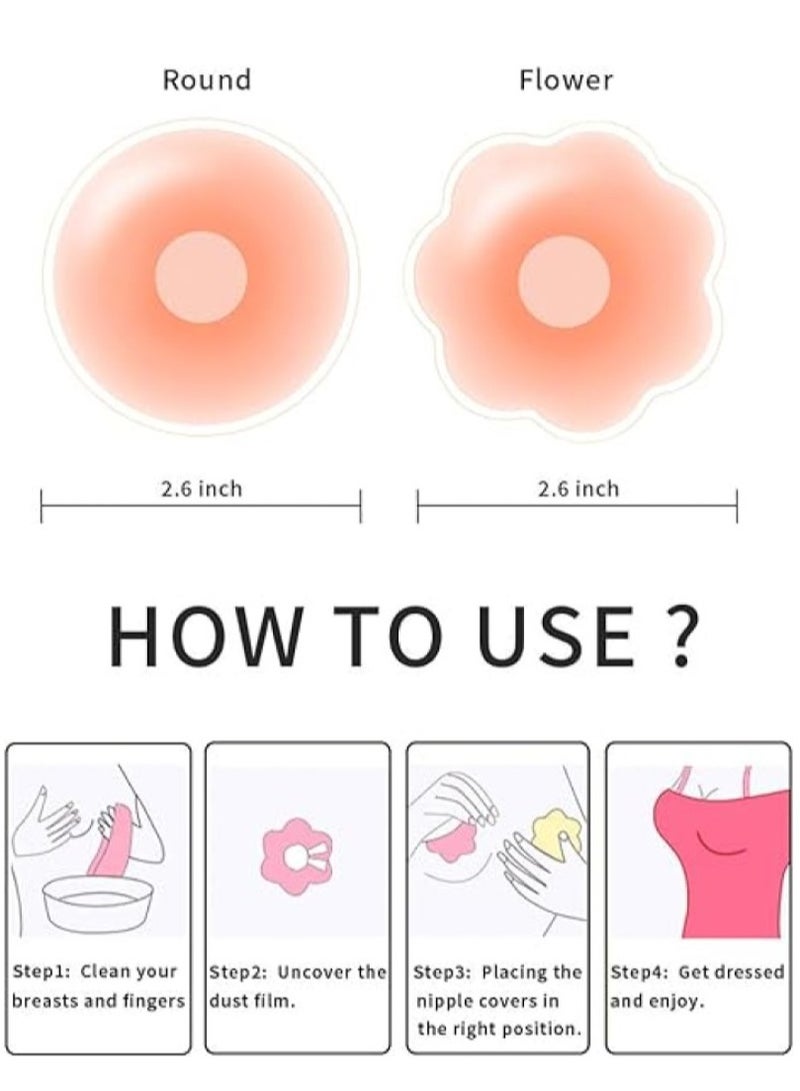 RATSAW 8 Pieces Silicone Nipple Covers Women's Reusable Adhesive Invisible Pasties Nippleless Covers Invisible Adhesive Bras for Women Girls - Image 2