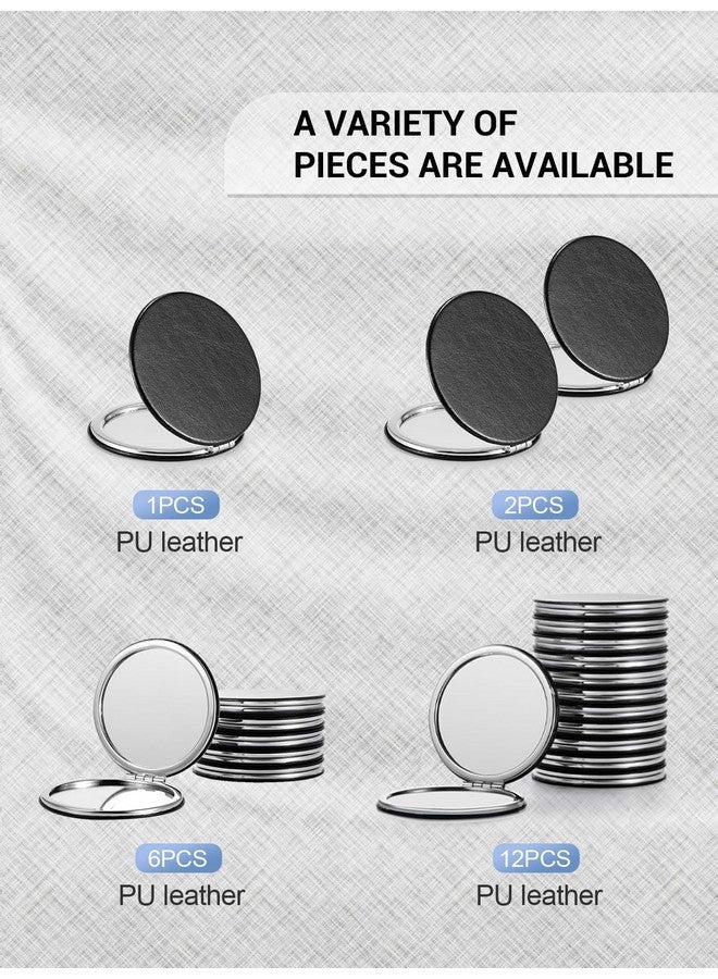 Getinbulk Compact Mirror Bulk, Set Of 6 Round Double-Sided 1X/3X Magnification Pu Leather 2.8" (Black) - Image 5