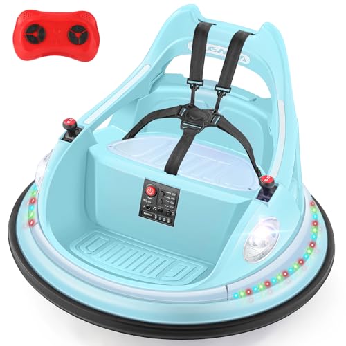 ELEMARA Ride on Bumper Car for Kids Toddlers19MPH Max12V Ride on Toys WRemote2Playing Modes2Speed360SpinBumping Toy Gifts with WBluetooth5 Flashing LightsDIY StickersLight Blue - Image 1