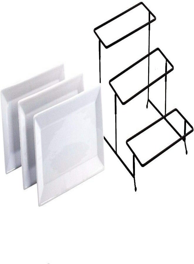 AKDC 3-Tier Classic Rectangular Serving Platter - Three Tiered Cupcake Tray Stand - Durable Food Server Display Plate Rack - White Pastry Decor Food Stand - Image 4