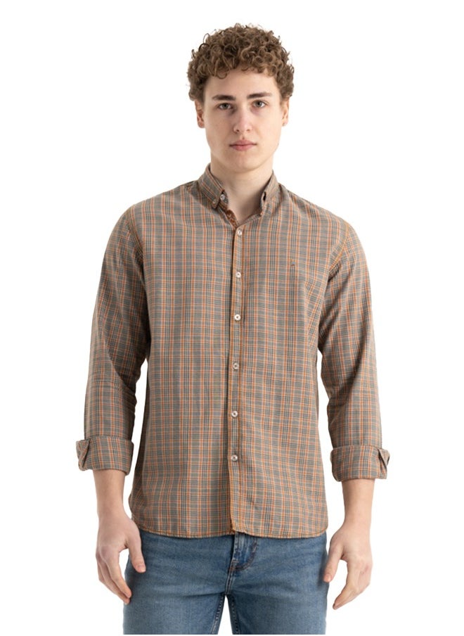 clever - Shirt Men's, Stylish, Oxford Cotton ,Dark Beige, Multicolor - Image 1