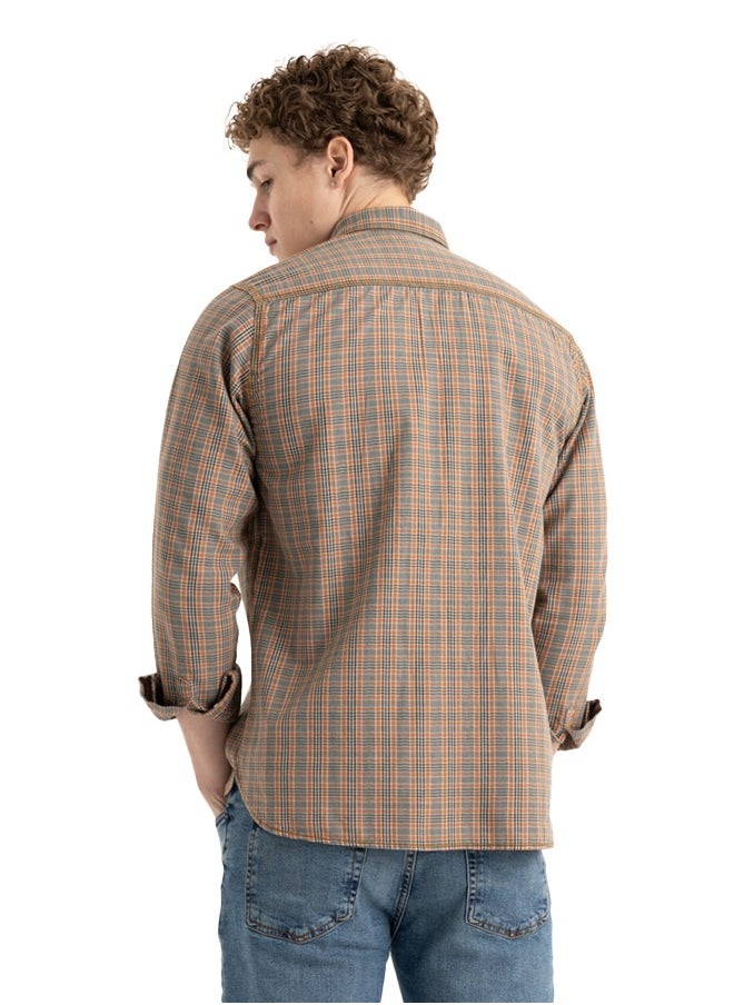clever - Shirt Men's, Stylish, Oxford Cotton ,Dark Beige, Multicolor - Image 1